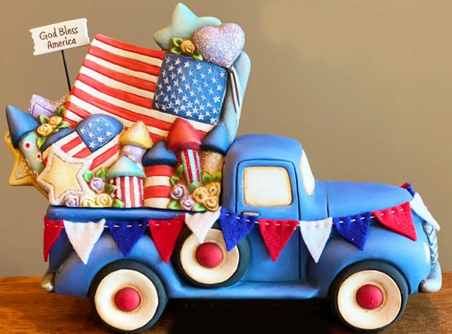 Ceramic Bisque~Ready to Paint~ 4th of July Pick up Truck with Flag Banner