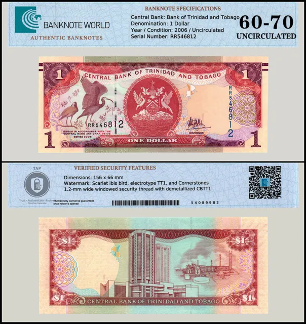 Trinidad & Tobago 1 Dollar, 2006, P-46A.2, UNC, Authenticated Banknote
