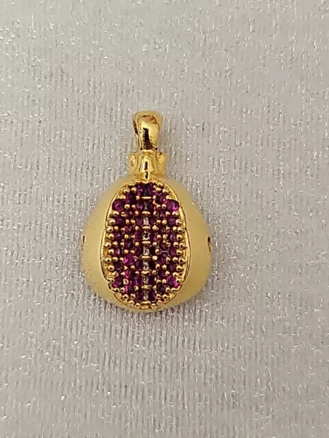 Vtg Sterling Silver Yellow Gold Vermeil Red Garnet Style Stones Seed Pendant