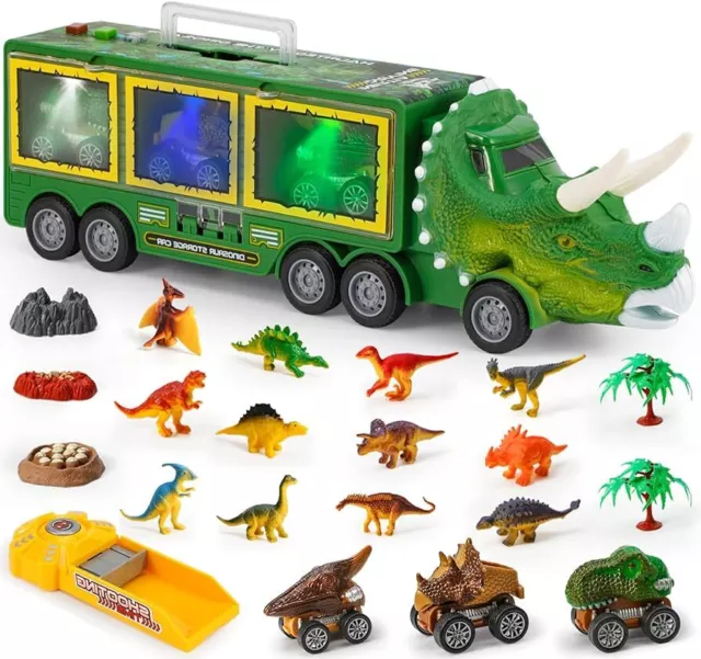 Kids Dinosaur Truck Toy Gift Storage Car Transport Carrier Model W/Music Light