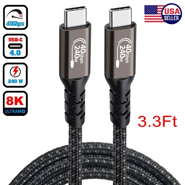 Thunderbolt 4 3 USB-C 4.0 Cable 1M Charger Data 40Gbps PD 240W 8K Video Display