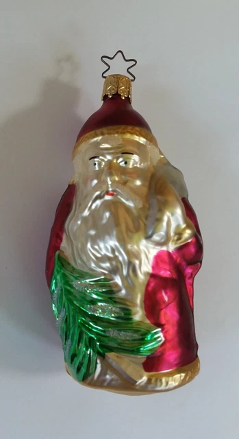 1940's-50's Santa Claus w/bag & tree 4.5" glass ornament "W. Germany" Beautiful!