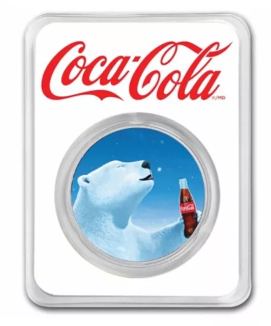 Coca-Cola® 1 oz Silver Polar Bear Colorized Round In TEP & Blue Velvet Gift Bag