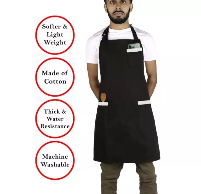 Catering Chef Apron Black Butchers Bistro BBQ For Men Women Cooking Baking Bib