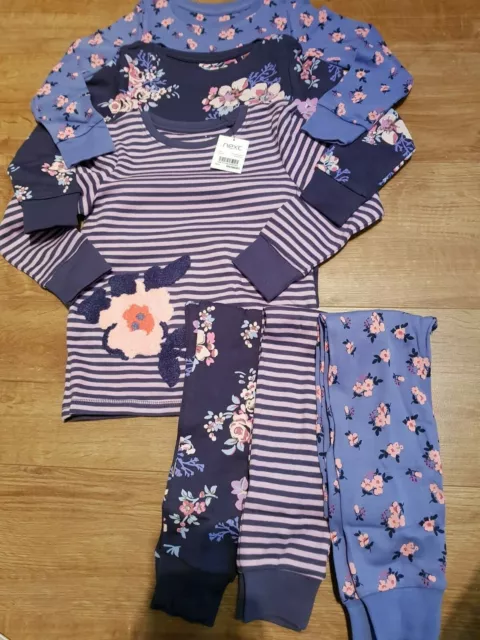 Next Girls Navy 3 pack Floral Snuggle Pyjamas Size: 3 years BNWT