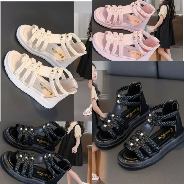 Mädchen Sommer Strappy Flache Sandalen Kinder Kleinkind Prinzessin Rom Schuhe