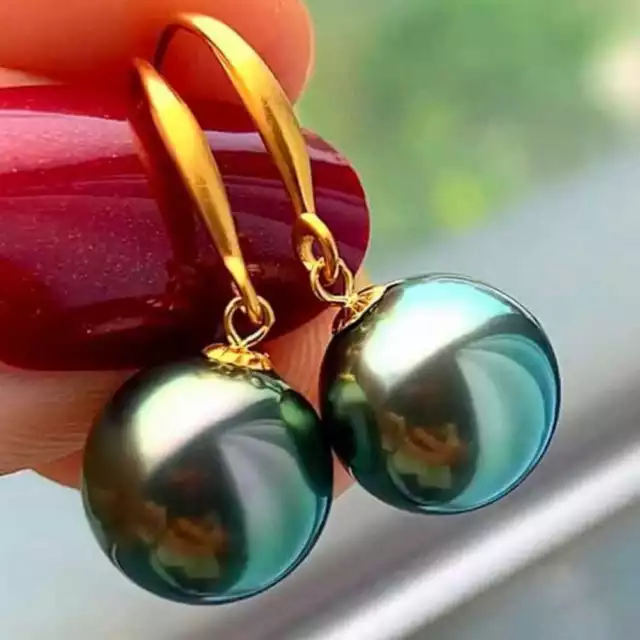 16MM Peacock Blue Shell Pearl Beads Earrings 18k Hook Eardrop Accessories Easter