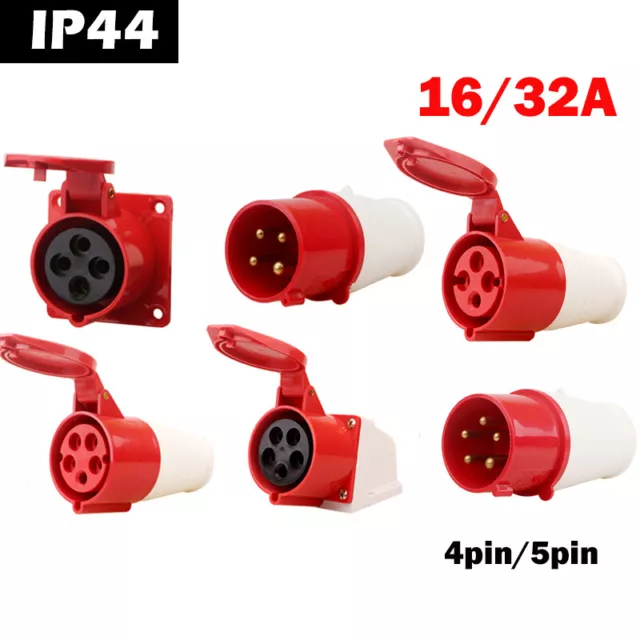 Red 240/380-415V 16A 32A 4Pin 5 Pin Industrial Plug&Sockets IP44 3 Phase 3P+N+E