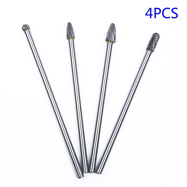 4x Carbide Burr 1/4'' 6mm Shank 6'' Long Reach Double Rotary Cut Cutter Tool Kit