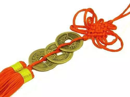 Three Coins With Mystic Knot Tassel - Feng Shui - Attract Wealth & Fruitfulness