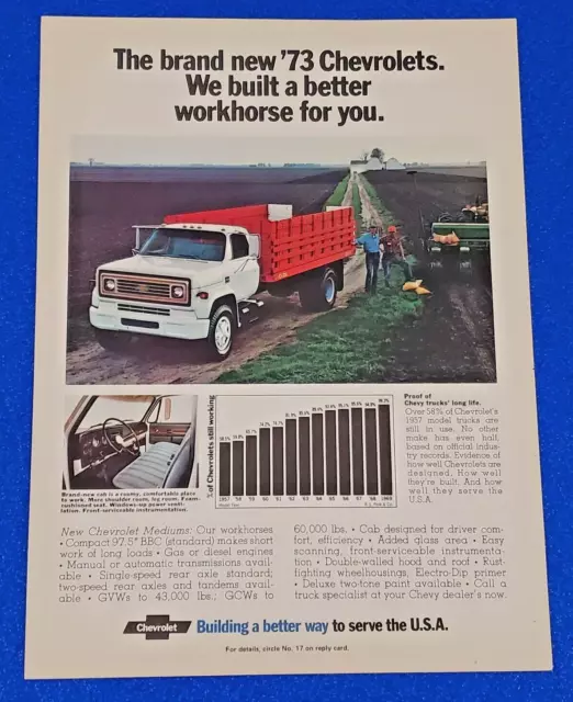1973 Chevy Work Truck Original Color Print Ad Gm Chevrolet Big Block Ships Free