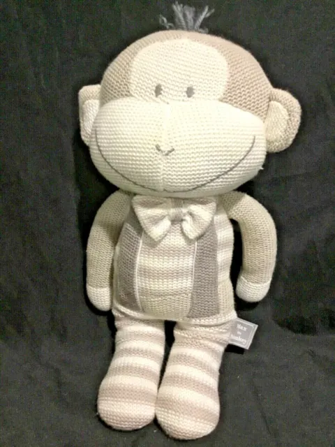 Max the Monkey Knitted Comforter Grey & White Plush Toy Living Textiles 37cm