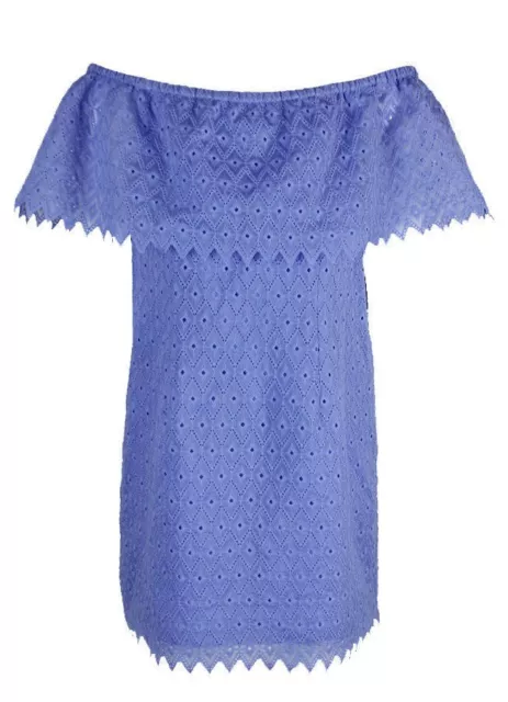 KENSIE ~ Blue Eyelet Popover Off the Shoulder Shift Party Dress S NEW $89 3