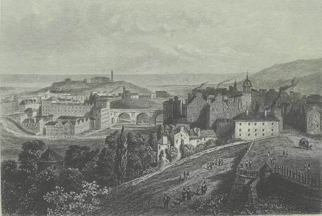 Jolie vue de la capitale de l'ECOSSE, EDIMBOURG, au 19eme siècle - Gravure du 19