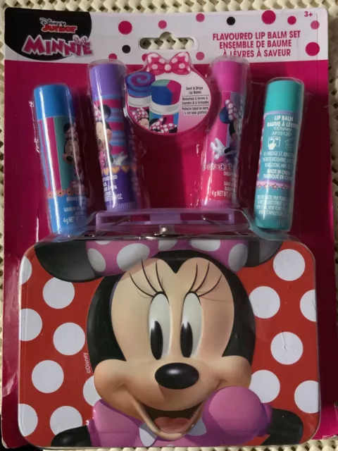 ✅ Disney Junior Minnie Mouse 5pc Flavored Swirl Lip Balm Set With Tin 🆕
