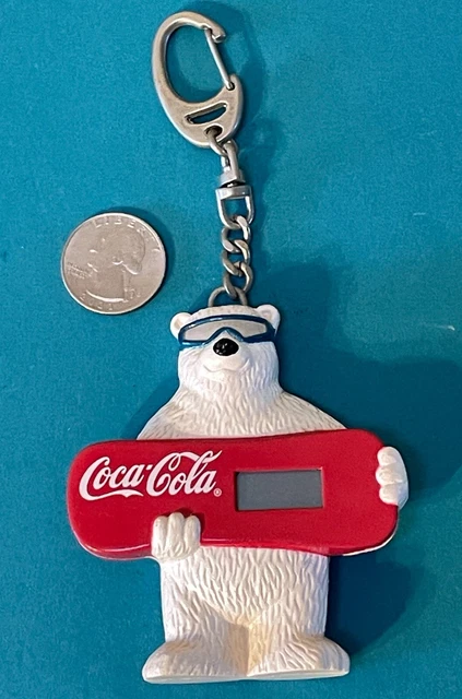 Coca-Cola Polar Bear Keychain with Digital Clock Snow Board 1999