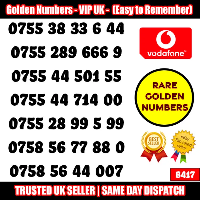 Golden Numbers VIP UK SIM - Easy to Remember & Memorize Numbers LOT - B417