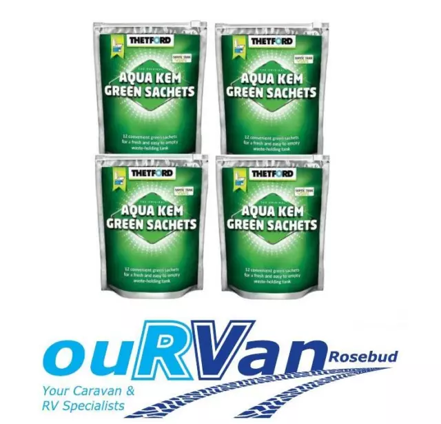 4 x Thetford Aqua Kem Green Sachets 12 pack toilet chemical 30337ZK BIO-PAK