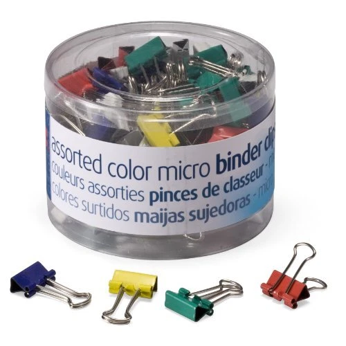 Micro Binder Clips, Assorted Colors, 100 Clips per Tub (31023)