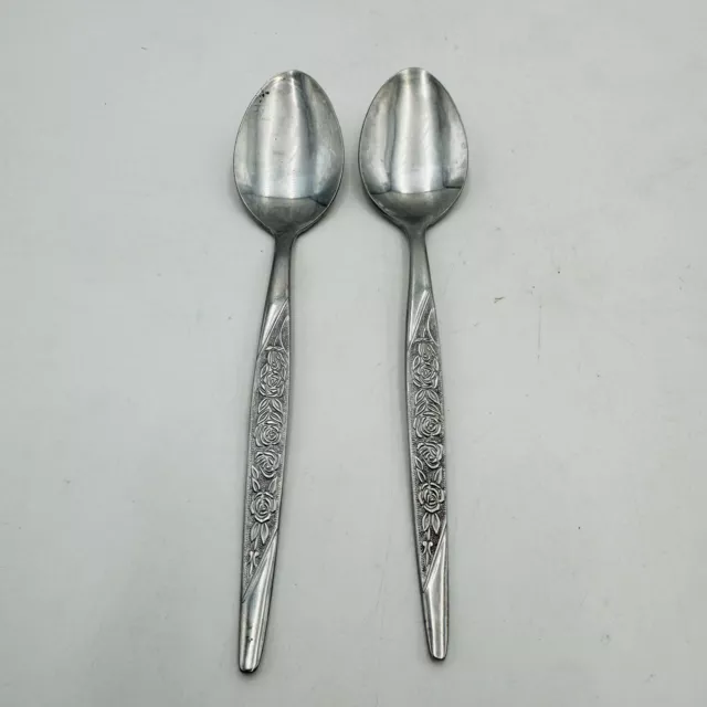 National Stainless Korea Casino 2 Teaspoons Floral Flatware Silverware Vintage