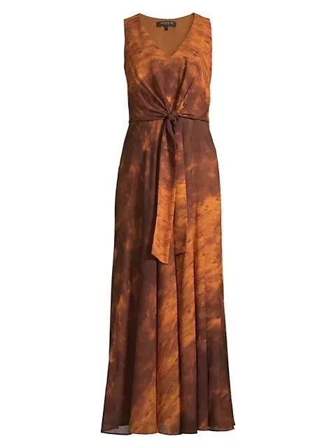 Lafayette 148 New York New NWT Ambrosia Sunset Sky Tie Orange Silk Maxi Dress 0 2