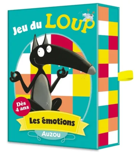 Peluche - Loup Auzou pull carreaux multicolores 28 cm - Label Emmaüs