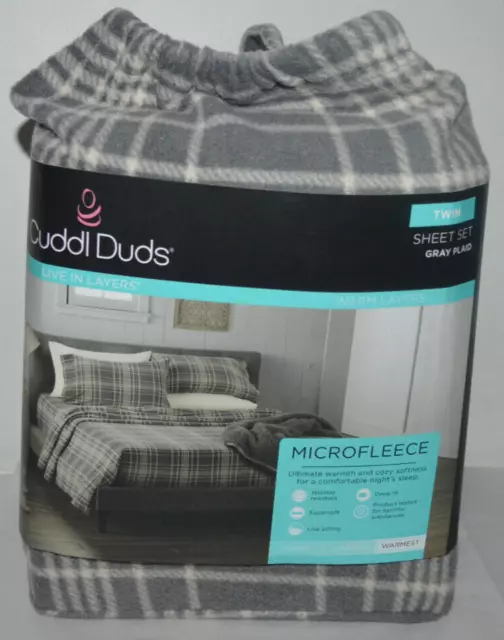 Cuddl Duds Live In Layers Microfleece Gray Plaid Twin Sheet Set