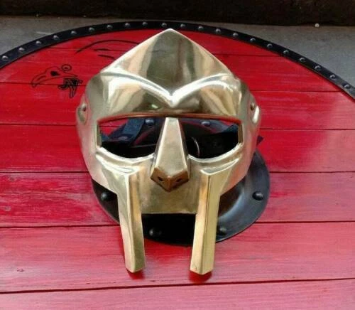 Halloween MF Doom Gladiator Mask Mad Villain Mild Steel Face Armour Gold Finish