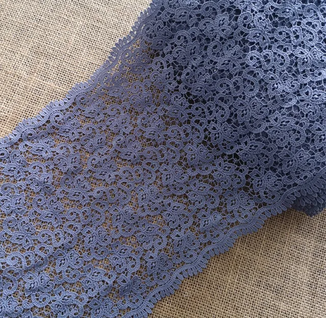 2.5 Yards 8" Wide Rayon Venise Victorian Floral Lace Blue Grey s0341