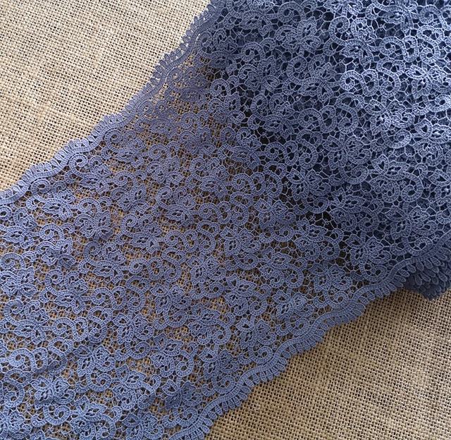 8" Wide Rayon Venise Victorian Floral Lace Blue Grey s0341