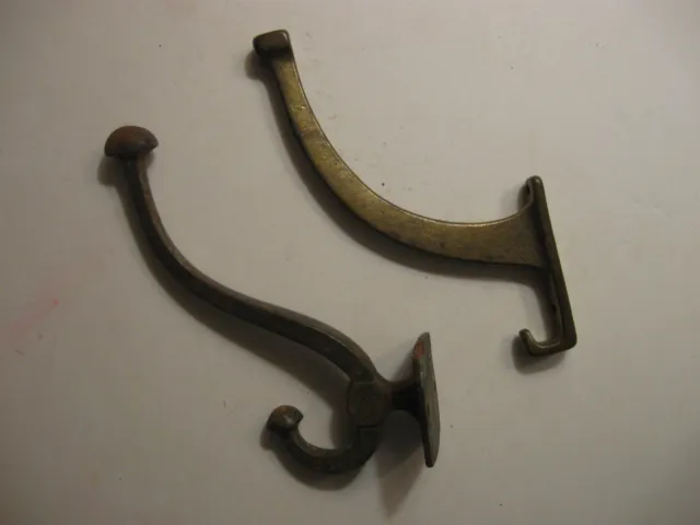 2 Coat Hooks Mission house bath robe old vintage clothes tree rustic iron
