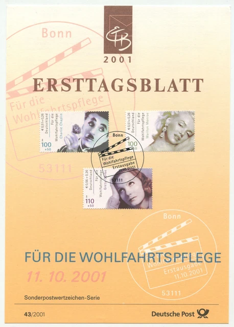 11322 - Mi.Nr. 2218-2222 - 2 ETB's - Ersttagsblatt - 11.10.2001 - Wohlfahrt
