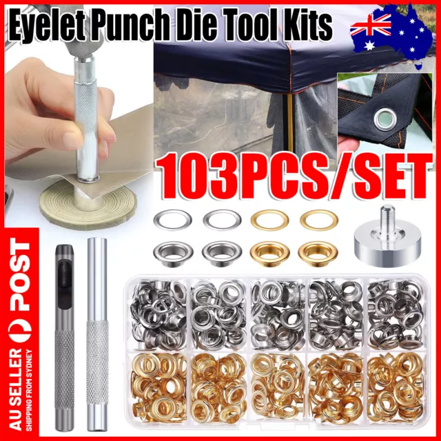 103pcs Eyelet Punch Die Tool Kits + 6mm Eyelets Grommet Washer For Leather Craft