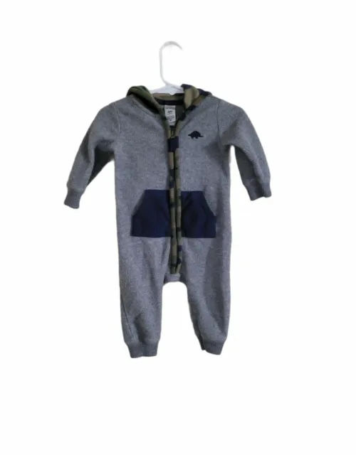 Carters Boys One Piece Gray Green 6 Months Baby Camouflage Zip Up Hood Infant 2