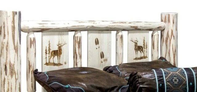 Rustic Log Bed QUEEN SIZE with Laser Western Unique Woodburning Design