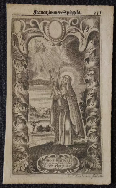 Heiligenbild  MAGDALENA v. PAZIS  Kupferstich  holy card  santino   17.Jh.  #168