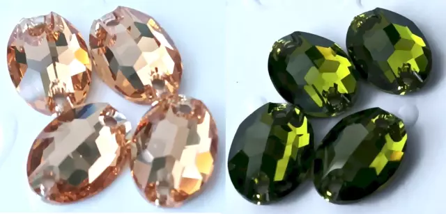 4 x Swarovski (3210) Sew On Stones 10x7mm Olivine or Lt Col Topaz