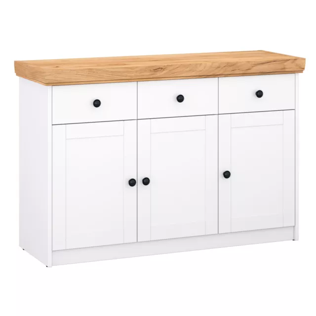 Sideboard Buffet Bois Enfilade Commode Meuble de Rangement 3 Tiroirs Homestyle4u