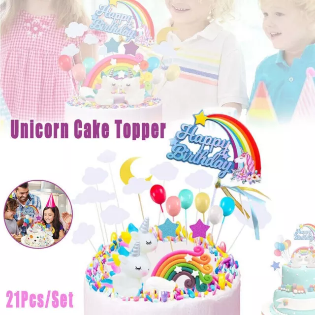 Unicorn Cake Topper Kit Cloud Rainbow Happy Birthday Banner Decorations Decor