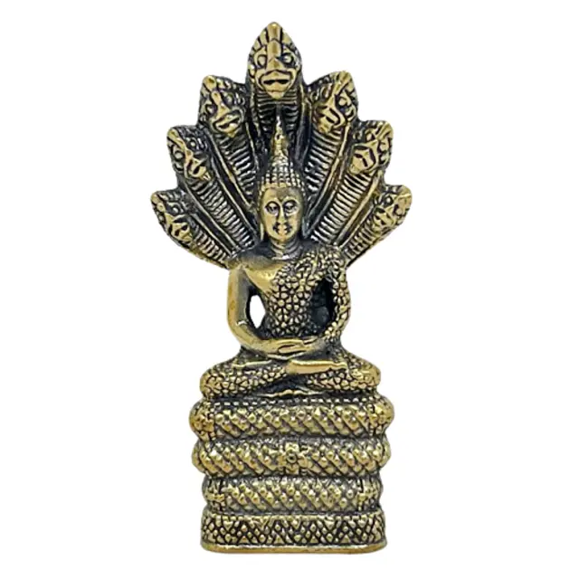 Seated Buddha Image Saturday Birthday Naga Prok Shakyamuni Amulet Brass Statue