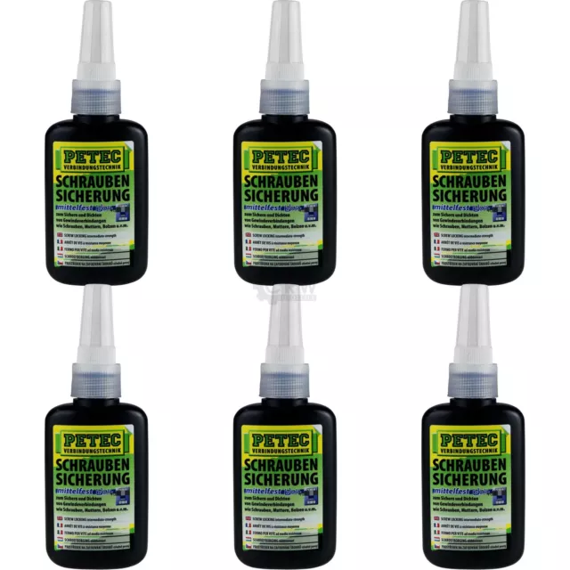 6x Petec Schraubensicherung mittelfest 50 g Flasche