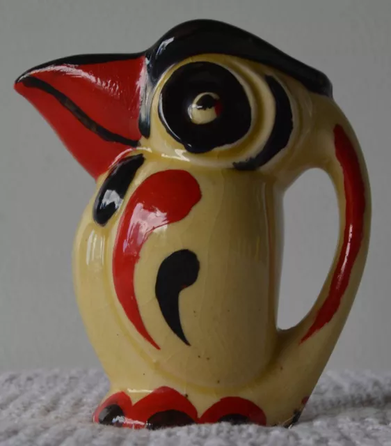 1950's HANDPAINTED MADE IN JAPAN BEIGE/BLACK/RED TOUCAN CERAMIC CREAMER 4"+