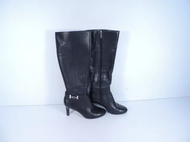 Bandolino Knee Length Boots Black Leather Zip BDLAMARI Women Size 7 1/2 Medium