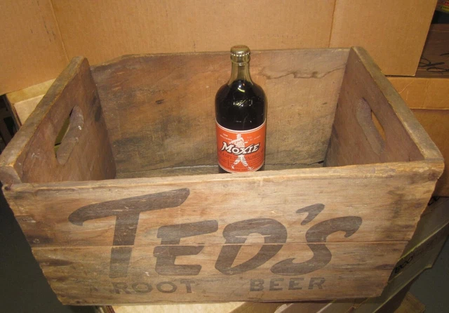 Original Vintage 1950's Ted Williams Moxie Bottle and Case