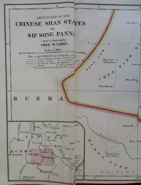 Shan States Southeast Asia Thailand Myanmar 1899 Johnston scarce detailed map 2