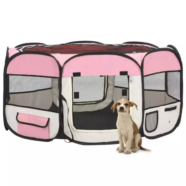 Box Per Cani Pieghevole Con Borsa Trasporto Rosa 145x145x61 cm Vidaxl