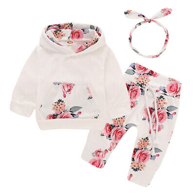 Toddler Kids Baby Girls Hooded Tops Pants Floral Outfits Clothes Set Tracksuit
