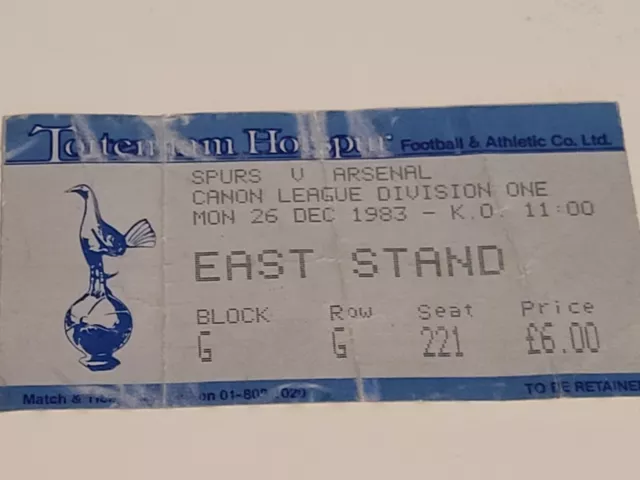 Tottenham Hotspur V Arsenal 26.12. 1983 - Ticket Stub