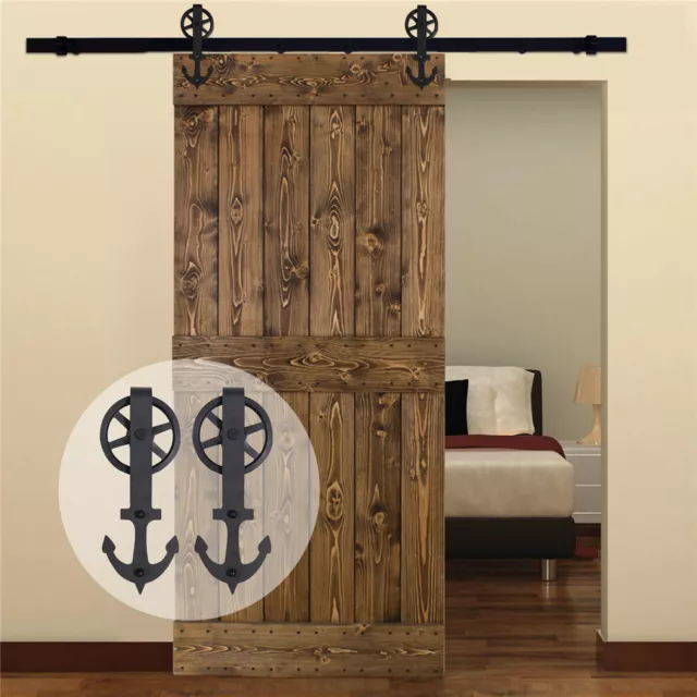 4~20FT Sliding Barn Door Hardware Track Kit for Single/Double Big Wheel Anchor 2