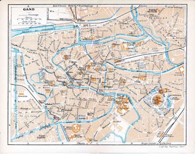 BE Gand Gent 1920 pt. plan ville orig. + guide (22 p.) palais fêtes Th. Flamand